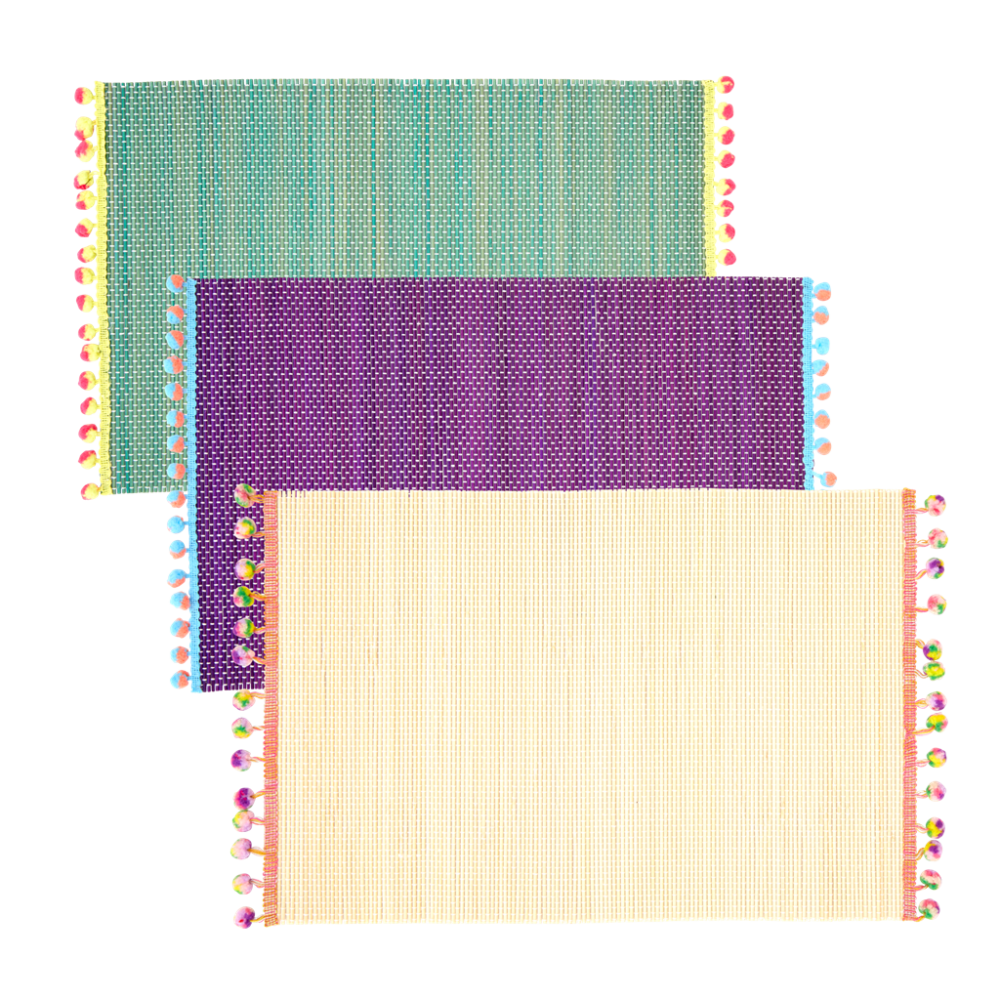 Bamboo Placemats with Pom Pom Decoration By Rice DK